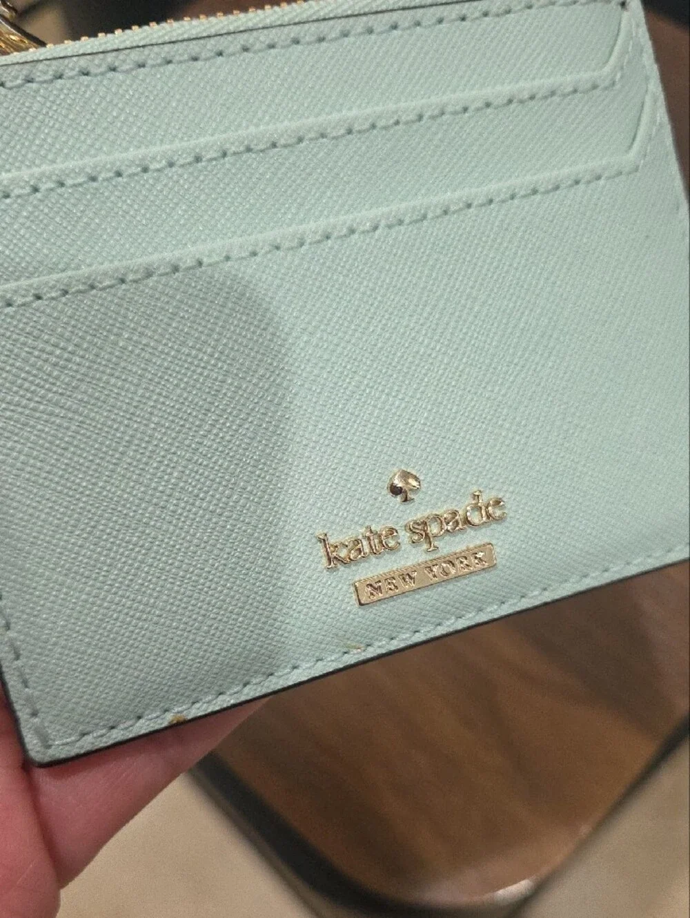 kate spade Mint Leather Card Holder with Gold Hardware